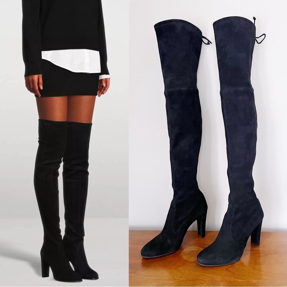 Stuart Weitzman • Highland Boot over the knee thigh high black suede heeled OTK